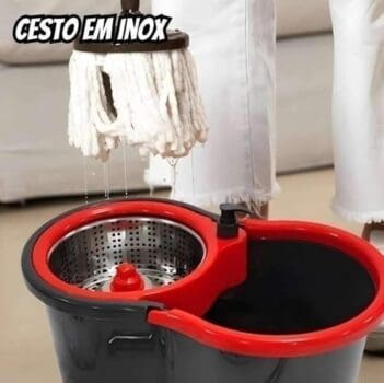 Mop Giratorio Pro Rodo Magico Esfregão Balde Centrifugador Vermelho/preto