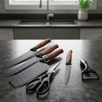 Kit Jogo De Facas Inox Corte Afiado Antiaderente Presente Cor Marrom-escuro