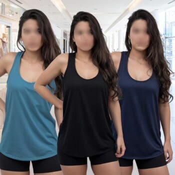 Kit 3 Regata Feminina Básica Casual Fitness Academia Dry