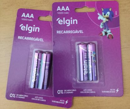 Pilha recarregável AAA 1000mAh Elgin com 2 unidades Palito