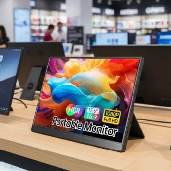 Armazém Brasil, Monitor Portatil 15,6”, FHD 1080P Monitor Portátil Conectado Com USB C Dupla/HDMI, IPS Extensor De Tela para Notebook com VESA e Funda Inteligente magnético, Plug and Play