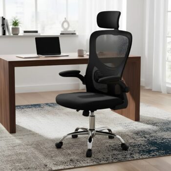 Cadeira De Escritório Ergonômica Preta Com Estofado Cor Preto Material Do Estofamento Mesh Wicopet Com Design Ergonômico Podem Ser Ajustadas