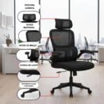 Cadeira Escritório Ergonômica Reclinável Suporte Lombar Preto Espuma