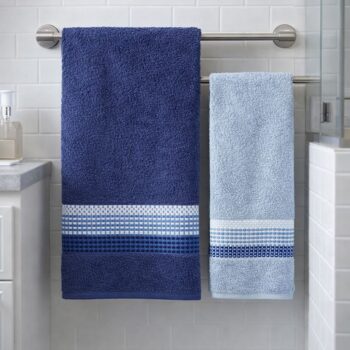 Jogo De Banho E Rosto 4 Pçs Algodão Venus Select Camesa Lisa Marinho Com Azul Claro