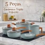 Jogo De Panelas Cerâmico Triplo Indução Tuut Ecoglid 5 Peças Cor Baunilha