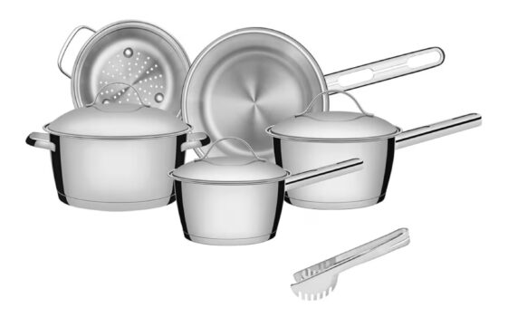 Jogo de Panelas Tramontina Aço Inox Allegra 5 Peças Fundo Triplo + Pegador de Massa