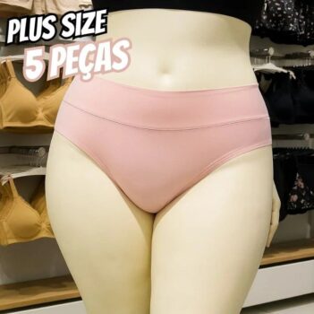 Kit 5 Calcinha Plus Size Cintura Alta Fio Dental Cós Duplo