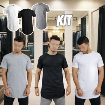 Kit C/3 Un Camisas Blusas Masculinas Long Line Estilosa Lisa