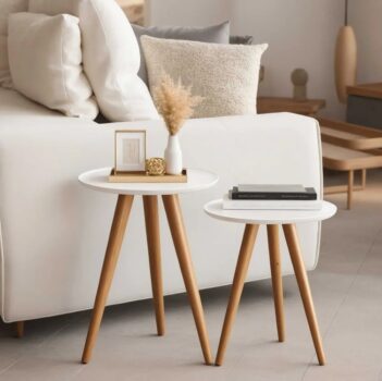 Mesinhas De Canto Lateral Retrô Decora Lar Doce Palito Cor Mesas Laterais Branca