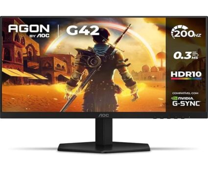 Monitor Gamer AOC 23.8″, Full HD, 200Hz, 0.3ms, IPS, G-Sync, HDR, Ângulo Ajustável, Preto – 24G42HE
