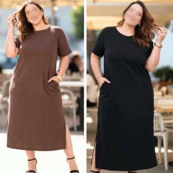 Vestido Feminino Plus Size Longo Casual Moderno Com Bolso