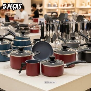 Jogo de panelas antiaderente cerâmica 5 peças vermelha – Oikos