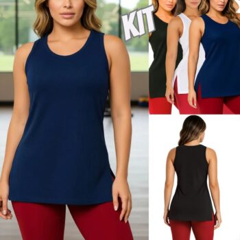 Kit 3 Camiseta Feminina Academia Regata Treino Tapa Bumbum