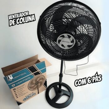 Ventilado De Coluna Turbo 6 Pás 40cm Preto Ventisol Diâmetro 40 Cm Frequência 80 Watts
