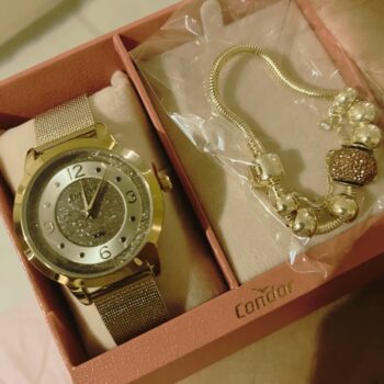 Kit Relógio Feminino Analógico Dourado Condor
