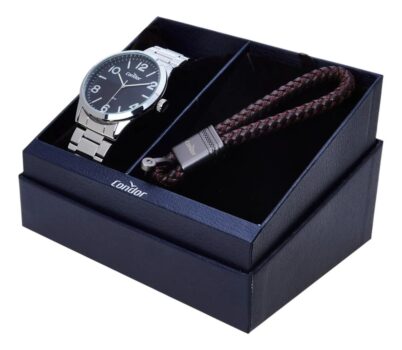 Kit Relógio Masculino Dia A Dia Co2035ndv/k3p Prata Condor Fundo Preto