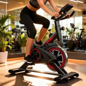 Bicicleta Ergométrica Spinning Indoor Mecanica Carga 127 Kg Preto/vermelho Roda Inércia 13kg Adequado Para Pessoas Com Altura De 150 A 195cm Bicicleta Spinning Ergométrica