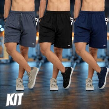 Short Bermuda Kit 3 Fitness Academia Praia Bolso Premium