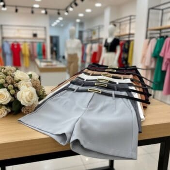 Short Feminino Social Cinto Alfaiataria Tendência Atual