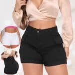 Short Jeans Feminino Shorts Cargo Com Lycra Cintura Alta