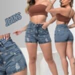 Short Jeans Mom Feminino Boyfriend Bordado Cintura Alta 100%