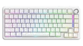 Teclado Gamer Mecânico Sem Fio Bluetooth Tri Mode 75% Led Rgb Hot Swappable Free Wolf F75 White Contour Lines