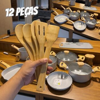 Jogo De Panelas Mimo Indução Cerâmico 12 Peças Gris Cinza Cor Grafite