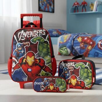 Kit Mochila C/ Rodas Estojo E Lancheira Avengers Luxcel