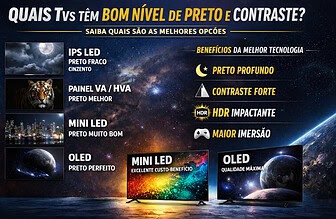 TVs com melhor nível de preto e contraste: quais tecnologias realmente fazem diferença