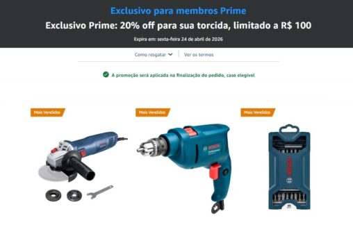 Cupom 20% OFF em itens Bosch, limitado a R$ 100