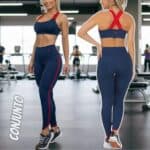 Conjunto Manalinda Fitness Top E Legging Azul Escuro