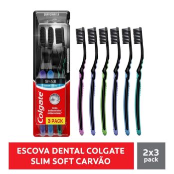 Escova de Dente Colgate Slim Soft Black Com Infusão de Carvão 6 unid