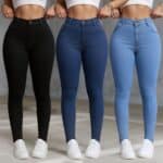 Kit 3 Calça Jeans Feminina Skinny C/ Elastano Cós Alto Lycra