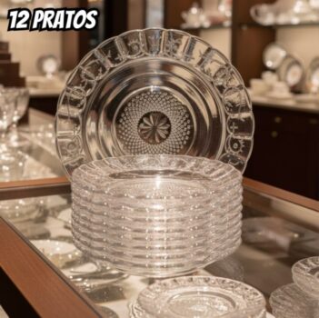 Jogo De Pratos Fundos Egípcio 12 Peças Estrela Transparente