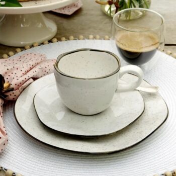 Conjunto De 6 Xícaras Com Pires Ryo Maresia Branco Marrom 220ml Oxford