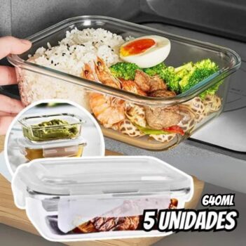 Conjunto 5 Pote Vidro Hermético Marmita Tampa Plástico 640ml Cor Vermelho (qh)