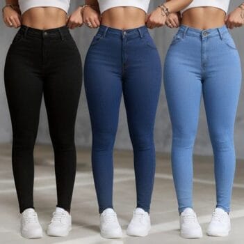 Kit 3 Calça Jeans Feminina Skinny C/ Elastano Cós Alto Lycra