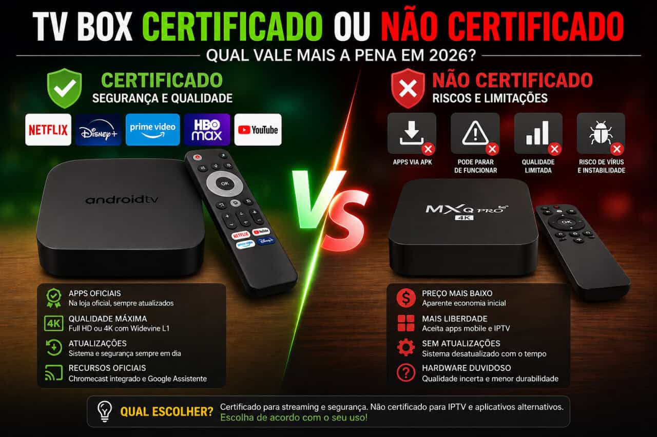 tv box certificado ou nao certificado qual escolher em 2026 TV Box Certificado ou Não Certificado: Qual Escolher em 2026?