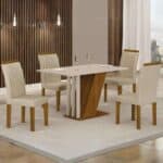 Conjunto Sala de Jantar com 4 Cadeiras Miami Freijo/OffWhite/Palha