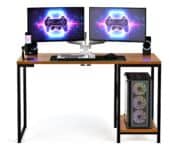 Escrivaninha Gamer Tokyo MDF Mesa Para Computador Home Office E Estudos Com Suporte Para CPU E Prateleira Lateral Estrutura Em Aço Estilo Industrial Design Moderno Amplo Cor Canela Preto