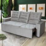 Sofá Retrátil Reclinável Europa 1,80m Suede Velut Cinza Com Molas - King House