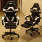 Cadeira Gamer Ergonomica Reclinavel Apoio Pes Almofada Branca Couro Sintetico Apoio Lombar Confortavel Altura Ajustavel Escritorio Oblivion Nienz