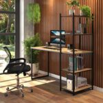 Mesa Escrivaninha Industrial Laminado Com Preto 5 Prateleiras Design Moderno Modelo Para Home Office Mod: Athenas Shoop
