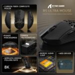R5Ultra Mouse para jogos sem fio 8K com 42.000 DPI - Sensor PAW3950 MAX - Fibra de carbono ultraleve de 39 g - Nordic 52840 MCU Chip-Wired/BT/2.4GHz Mouse programável sem fio Griptape para PC/Mac