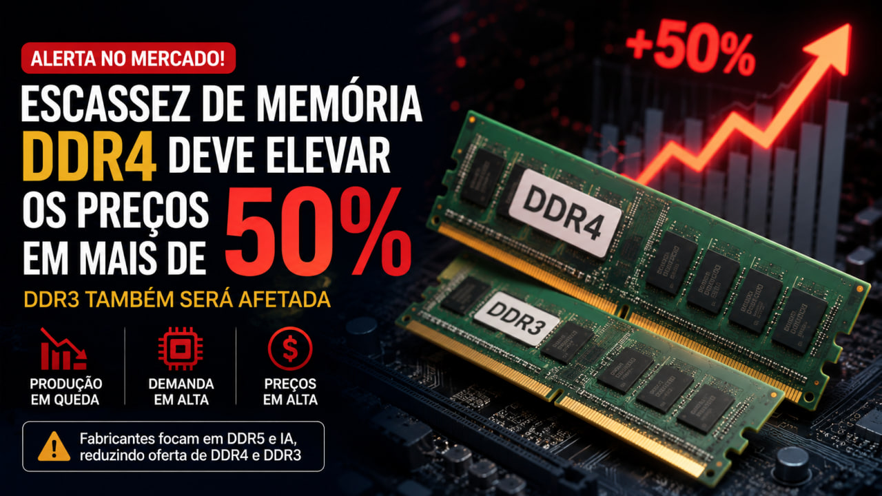 escassez de memorias ddr4 deve elevar precos em mais de 50 ddr3 tambem ficara mais cara Escassez de memórias DDR4 deve elevar preços em mais de 50%; DDR3 também ficará mais cara