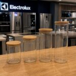 Kit 4 Potes de Vidro Herméticos Electrolux, Transparente Porta-Mantimentos, com Tampa de Bambu, Tampa Vedação de Silicone, Organizadores de Cozinha, Grãos e Cereais