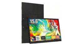 Monitor portátil de 15,6 polegadas, conectividade USB-C e HDMI, resolução Full HD 1080p, falantes integrados compatível com diversos dispositivos–Preto