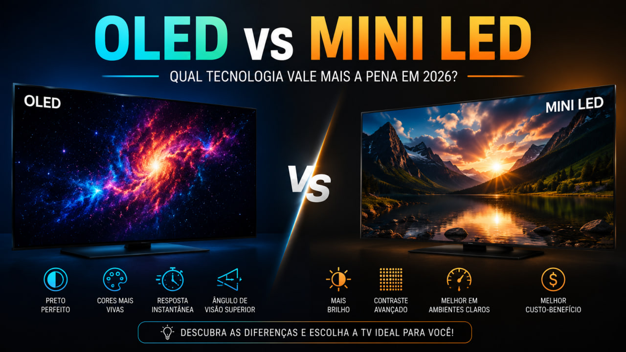 oled vs mini led qual tecnologia de tv realmente vale mais a pena em 2026 OLED vs Mini LED: Qual tecnologia de TV realmente vale mais a pena em 2026?