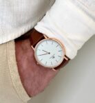 Relógio Feminino de Couro Marrom Saint Germain Bronx Rose Gold 32mm Cor do fundo Branco