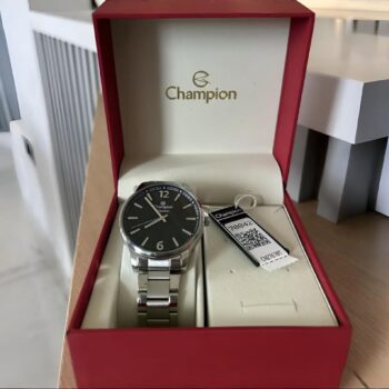 Relógio Masculino Champion CN27670T Cor da Correia Prateado com Fundo Preto Prova D´Agua 50 Metros Minimalista